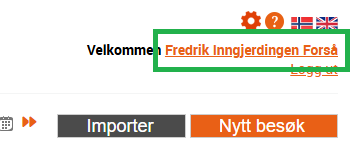 Trykk på navnet ditt øverst til høyre i adminweb for å gå til siden for brukerinnstillinger