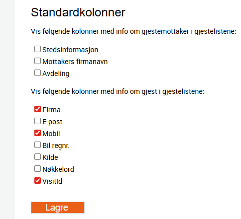 Aktiver checkboxen til VisitId