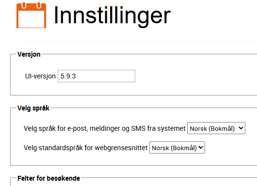 bildet viser valget for endring av språk på eposter meldinger og sms som sendes fra systemet