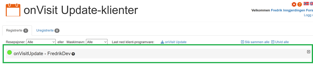 Siden for onVisit Update-klienter, en klient er markert